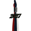 Dark Navy Blue/Red/White Graduation Tassel with Black Bling Charm by Wholesale Grad Supply