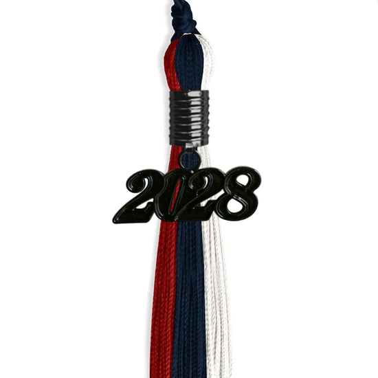 Dark Navy Blue/Red/White Graduation Tassel with Black Bling Charm by Wholesale Grad Supply