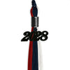 Dark Navy Blue/Red/White Graduation Tassel with Black Bling Charm by Wholesale Grad Supply