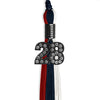 Dark Navy Blue/Red/White Graduation Tassel with Black Bling Charm by Wholesale Grad Supply