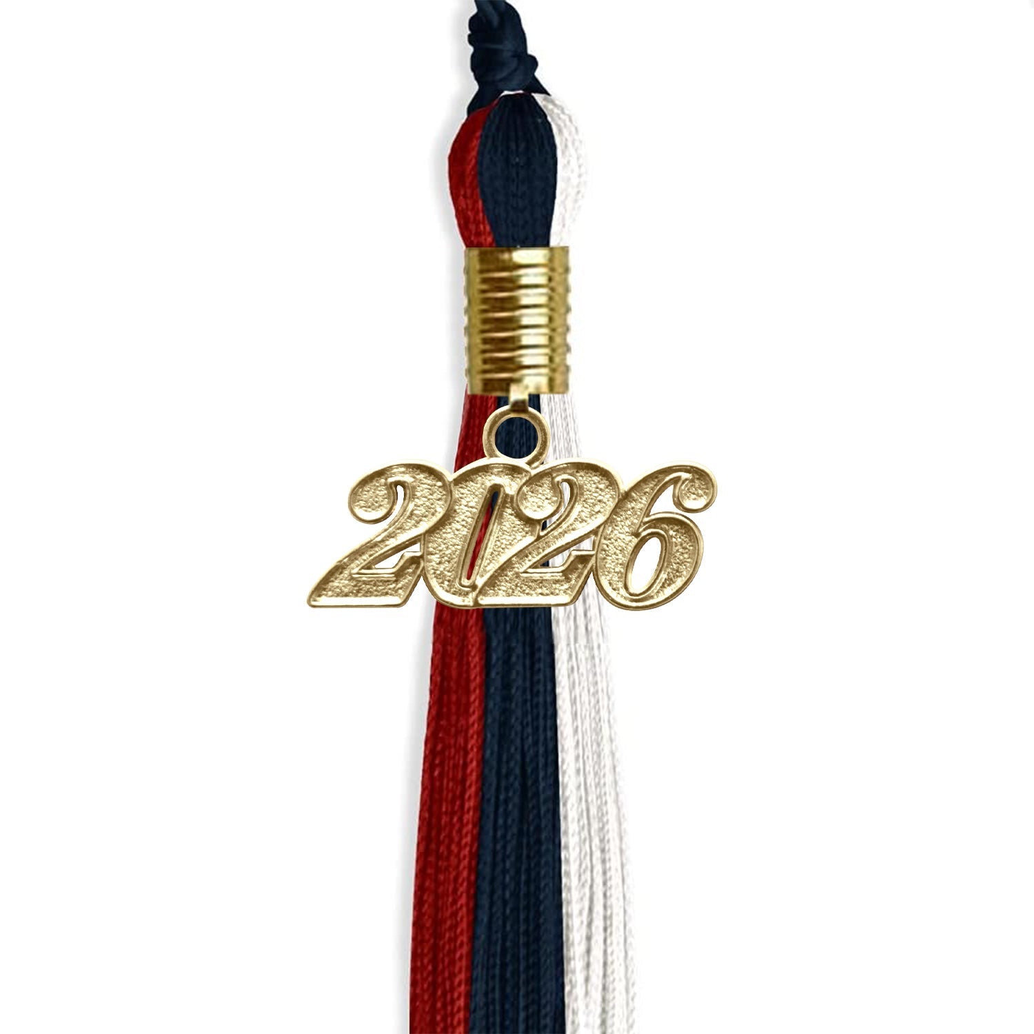Dark Navy Blue/Red/White Graduation Tassel with Gold Bling Charm by Wholesale Grad Supply
