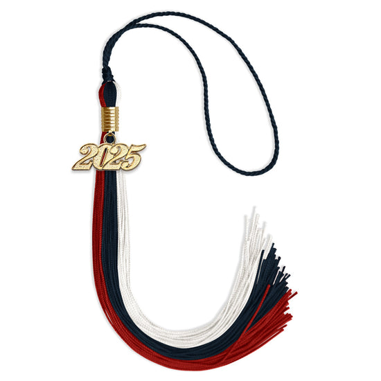 Dark Navy Blue/Red/White Graduation Tassel with Gold Bling Charm by Wholesale Grad Supply
