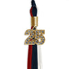 Dark Navy Blue/Red/White Graduation Tassel with Gold Bling Charm by Wholesale Grad Supply