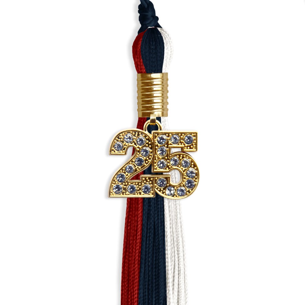 Dark Navy Blue/Red/White Graduation Tassel with Gold Bling Charm by Wholesale Grad Supply