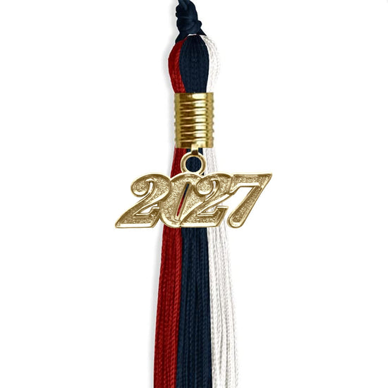 Dark Navy Blue/Red/White Graduation Tassel with Gold Bling Charm by Wholesale Grad Supply