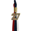Dark Navy Blue/Red/White Graduation Tassel with Gold Bling Charm by Wholesale Grad Supply