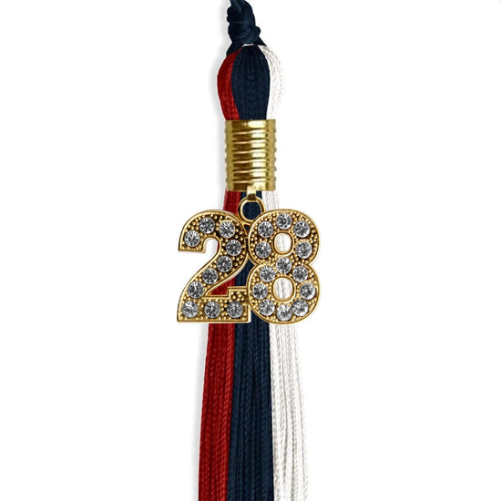 Dark Navy Blue/Red/White Graduation Tassel with Gold Bling Charm by Wholesale Grad Supply