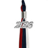 Dark Navy Blue/Red/White Graduation Tassel with Silver Bling Charm by Wholesale Grad Supply