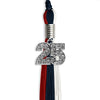 Dark Navy Blue/Red/White Graduation Tassel with Silver Bling Charm by Wholesale Grad Supply