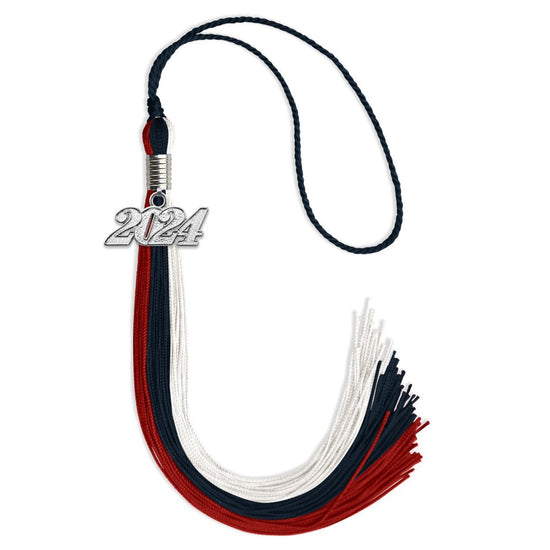 Dark Navy Blue/Red/White Graduation Tassel with Silver Bling Charm by Wholesale Grad Supply