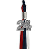 Dark Navy Blue/Red/White Graduation Tassel with Silver Bling Charm by Wholesale Grad Supply