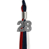 Dark Navy Blue/Red/White Graduation Tassel with Silver Bling Charm by Wholesale Grad Supply
