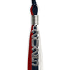 Dark Navy Blue/Red/White Graduation Tassel with Silver Stacked Date Drop by Wholesale Grad Supply