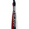 Dark Navy Blue/Red/White Graduation Tassel with Silver Stacked Date Drop by Wholesale Grad Supply