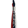 Dark Navy Blue/Red/White Graduation Tassel with Silver Stacked Date Drop by Wholesale Grad Supply