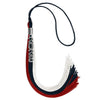 Dark Navy Blue/Red/White Graduation Tassel with Silver Stacked Date Drop by Wholesale Grad Supply