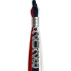 Dark Navy Blue/Red/White Graduation Tassel with Silver Stacked Date Drop by Wholesale Grad Supply