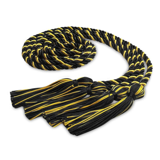 Double Graduation Honor Cord Black/Gold by Wholesale Grad Supply