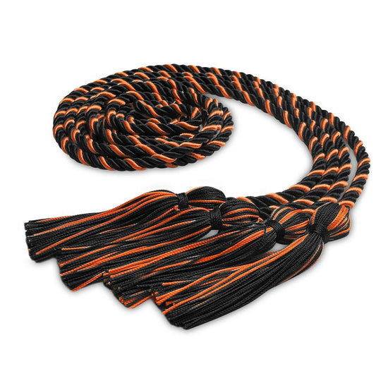 Double Graduation Honor Cord Black/Orange by Wholesale Grad Supply