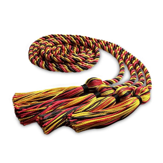 Double Graduation Honor Cord Black/Red/Gold by Wholesale Grad Supply