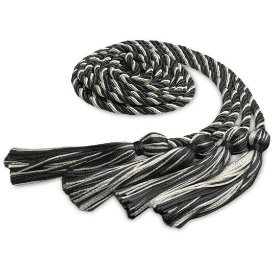 Double Graduation Honor Cord Black/Silver by Wholesale Grad Supply