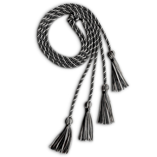 Double Graduation Honor Cord Black/Silver by Wholesale Grad Supply