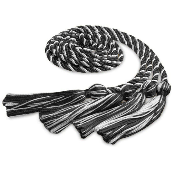Double Graduation Honor Cord Black/White by Wholesale Grad Supply