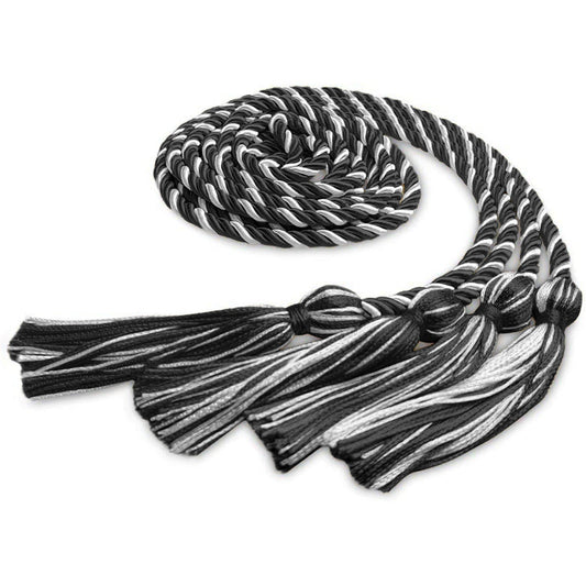Double Graduation Honor Cord Black/White by Wholesale Grad Supply