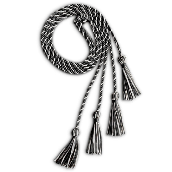 Double Graduation Honor Cord Black/White by Wholesale Grad Supply