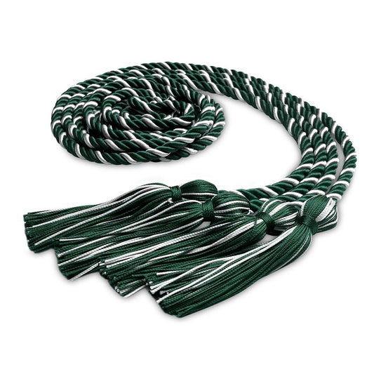 Double Graduation Honor Cord Forest Green/White by Wholesale Grad Supply