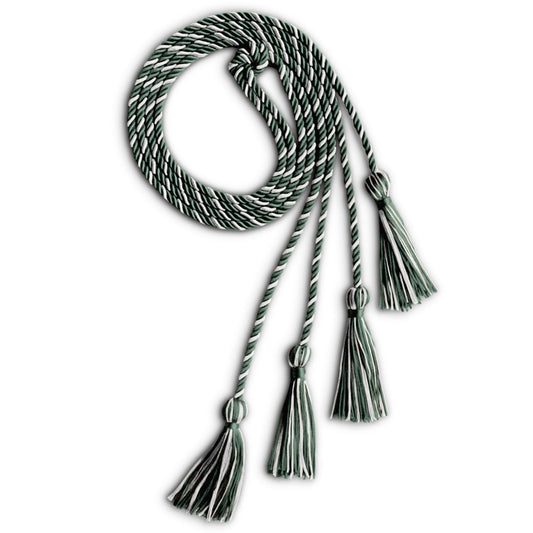 Double Graduation Honor Cord Forest Green/White by Wholesale Grad Supply