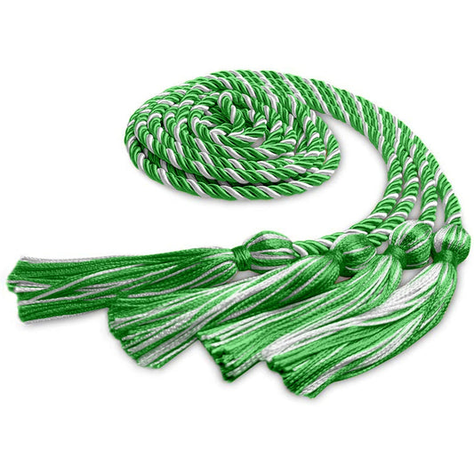 Double Graduation Honor Cord Green/White by Wholesale Grad Supply