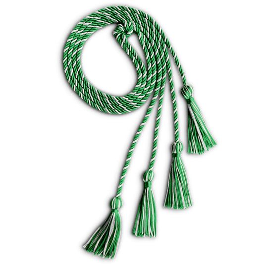 Double Graduation Honor Cord Green/White by Wholesale Grad Supply