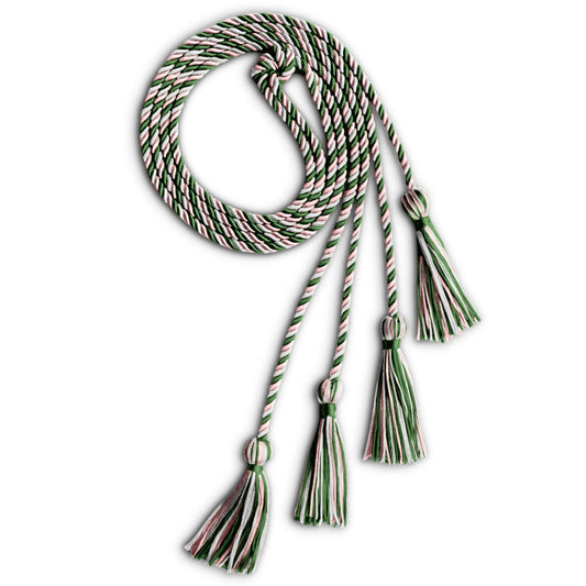 Double Graduation Honor Cord Kelly Green/Pink/White by Wholesale Grad Supply