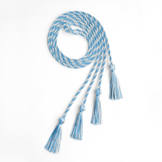 Double Graduation Honor Cord Light Blue/White by Wholesale Grad Supply