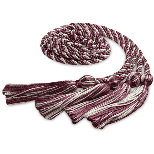 Double Graduation Honor Cord Maroon/Silver by Wholesale Grad Supply