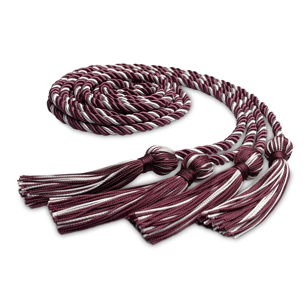 Double Graduation Honor Cord Maroon/White by Wholesale Grad Supply