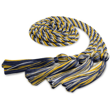 Double Graduation Honor Cord Navy Blue/Gold/White by Wholesale Grad Supply