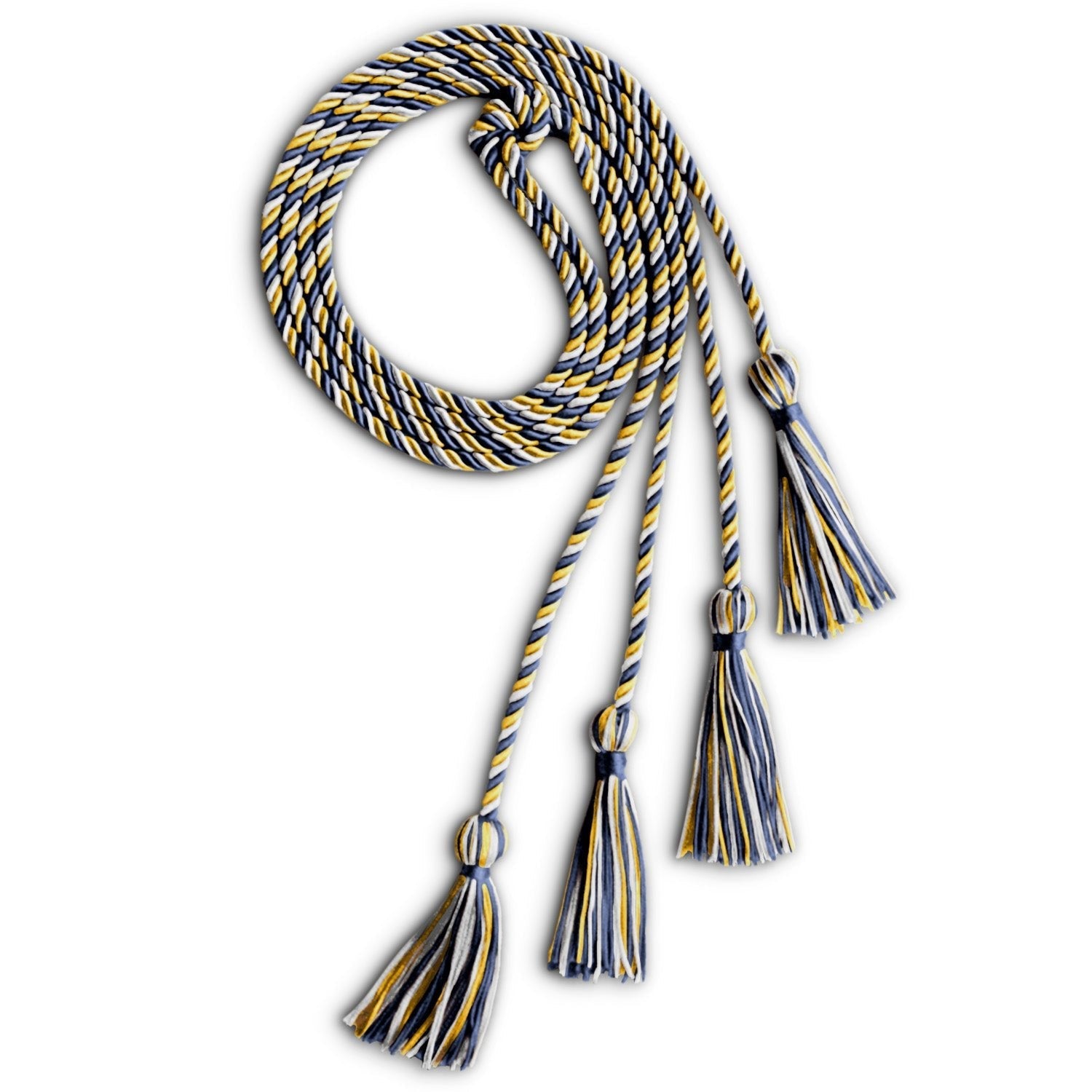 Double Graduation Honor Cord Navy Blue/Gold/White by Wholesale Grad Supply