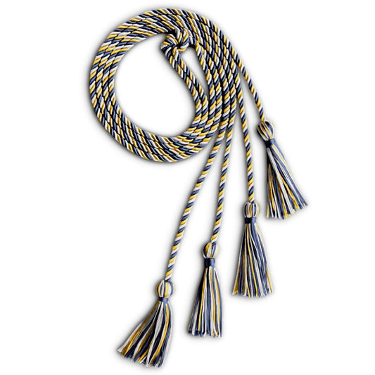 Double Graduation Honor Cord Navy Blue/Gold/White by Wholesale Grad Supply