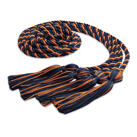 Double Graduation Honor Cord Navy Blue/Orange by Wholesale Grad Supply