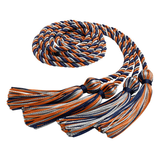 Double Graduation Honor Cord Navy Blue/Orange/Silver by Wholesale Grad Supply