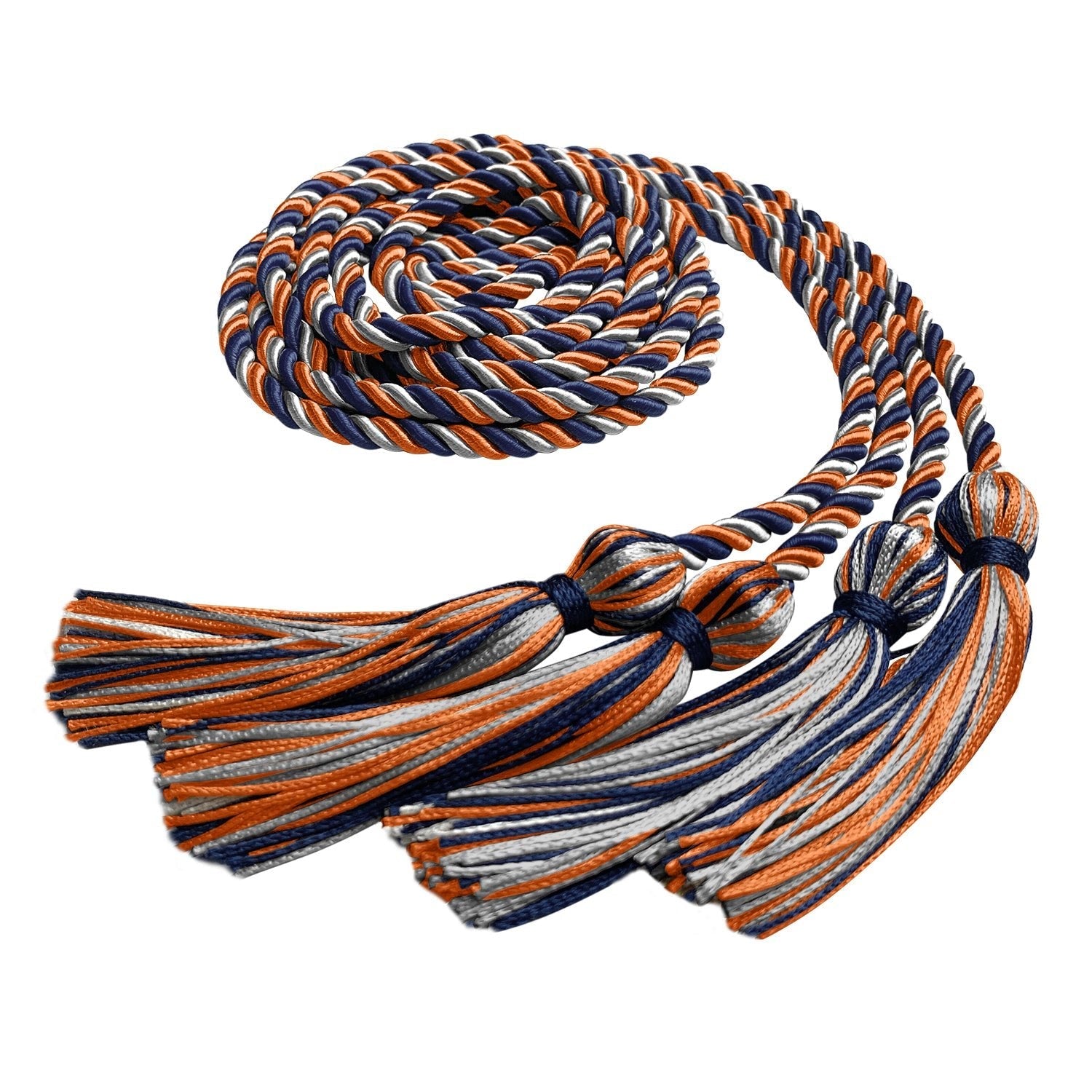 Double Graduation Honor Cord Navy Blue/Orange/Silver by Wholesale Grad Supply