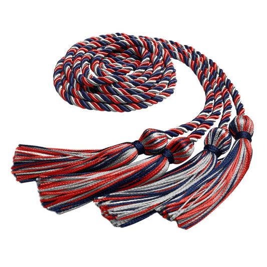 Double Graduation Honor Cord Navy Blue/Red/Silver by Wholesale Grad Supply