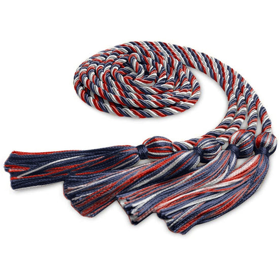 Double Graduation Honor Cord Navy Blue/Red/White by Wholesale Grad Supply