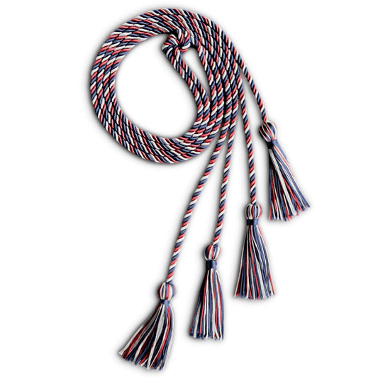 Double Graduation Honor Cord Navy Blue/Red/White by Wholesale Grad Supply