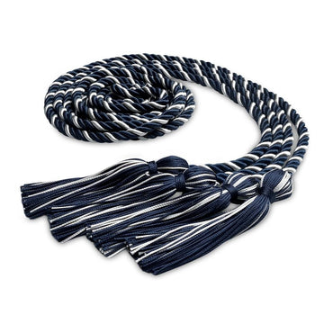 Double Graduation Honor Cord Navy Blue/White by Wholesale Grad Supply