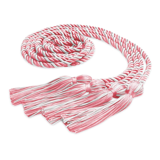 Double Graduation Honor Cord Pink/White by Wholesale Grad Supply