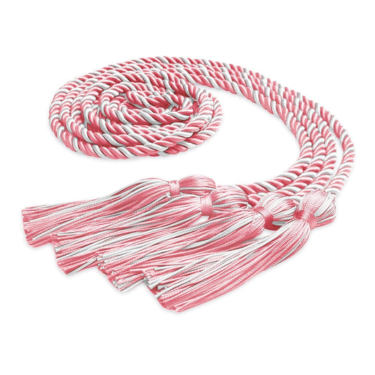 Double Graduation Honor Cord Pink/White by Wholesale Grad Supply