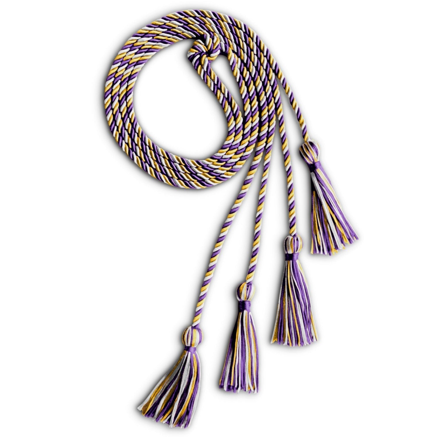 Double Graduation Honor Cord Purple/Gold/White by Wholesale Grad Supply
